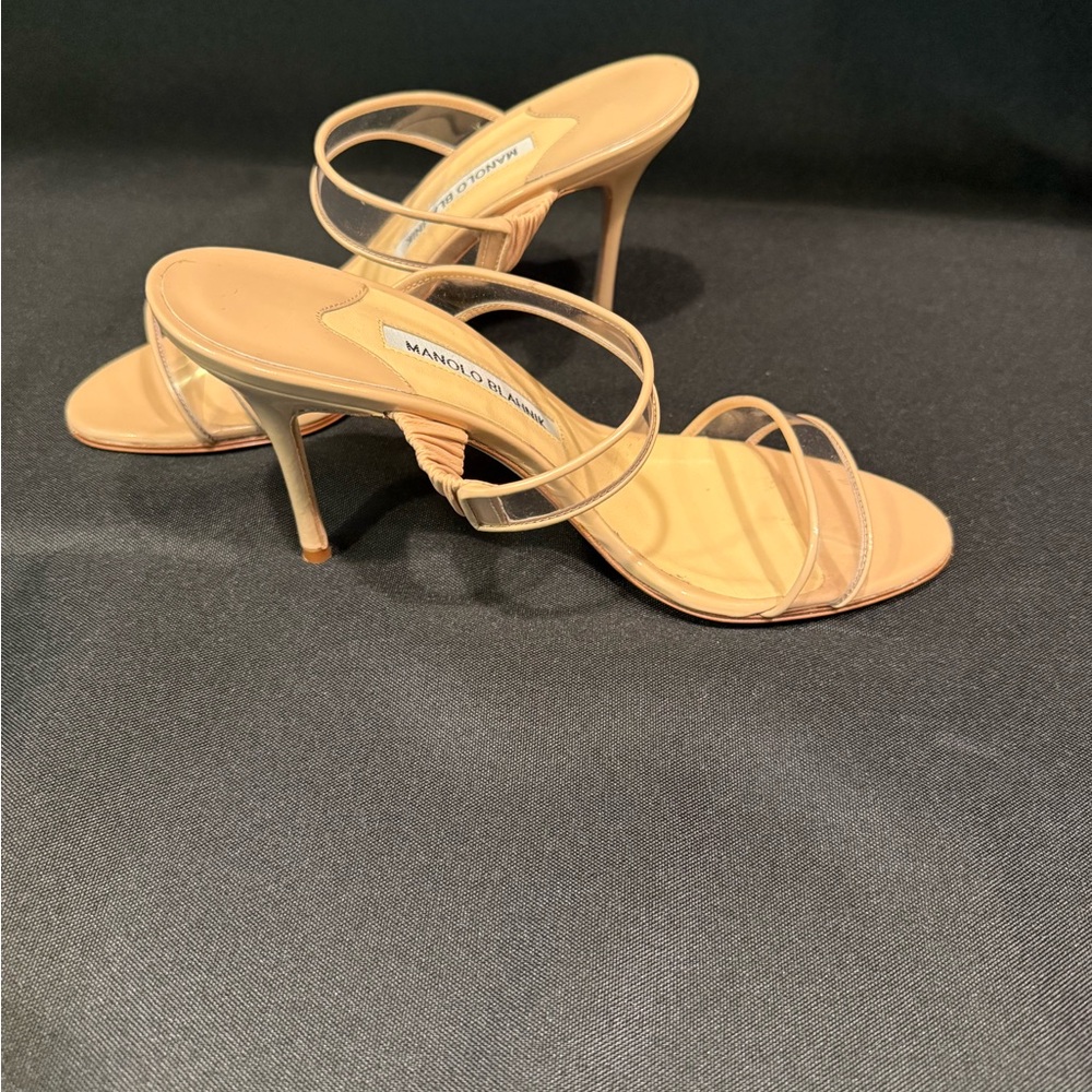 Manolo Blahnik Cream Tan Heels Stiletto Mule - Picture 6 of 13